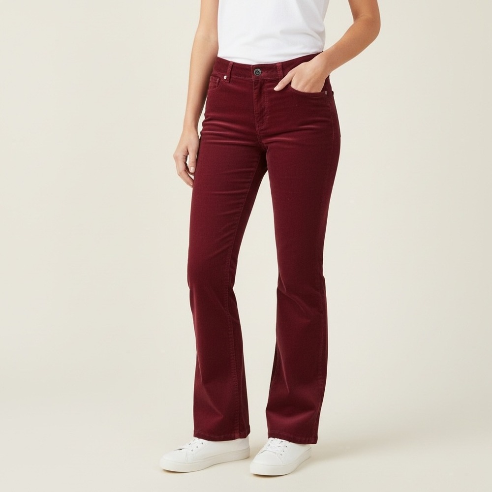 J.Crew Favorite Fit Corduroy Pants Womens 2P Burgundy Bootcut Mid Rise Stretch